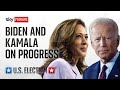 US president Joe Biden and Kamala Harris discuss progress