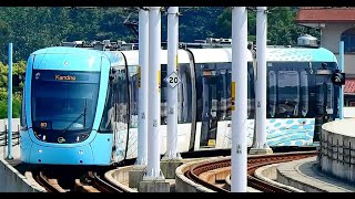 淡海輕軌綠山線逆行列車淡水行政中心站(V07)進站-2019/10/03