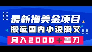 最新撸美金项目：搬运国内小说爽文，只需复制粘贴，月入2000＋美金