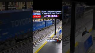 [高速通過‼︎] 高速貨物列車(トヨタロングパスエクスプレス)が2編成も駅を通過するシーン‼︎ #nゲージ #jr貨物 #貨物列車 #コンテナ貨物 #eh500 #ef210 #通過 #鉄道模型