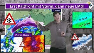 Wilde Wetterwoche! Erst Kaltfront mit Sturm, dann neue Luftmassengrenze mit kräftigen Schneefällen!