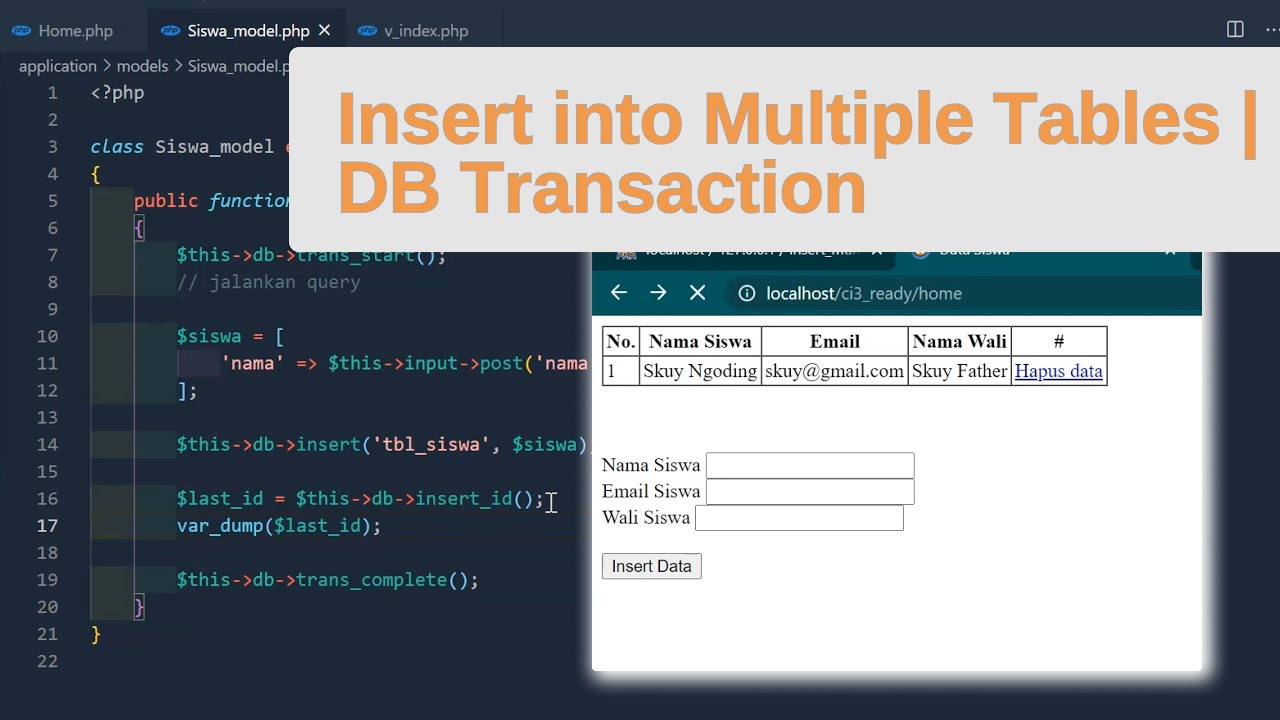 Tutorial Insert Data Into Multiple Tables Codeigniter 3 Youtube