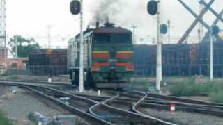 The Russian railway wide gauge (1520mm) Diesel Locomotive 2TЭ10M-2579 in ManZhouLi