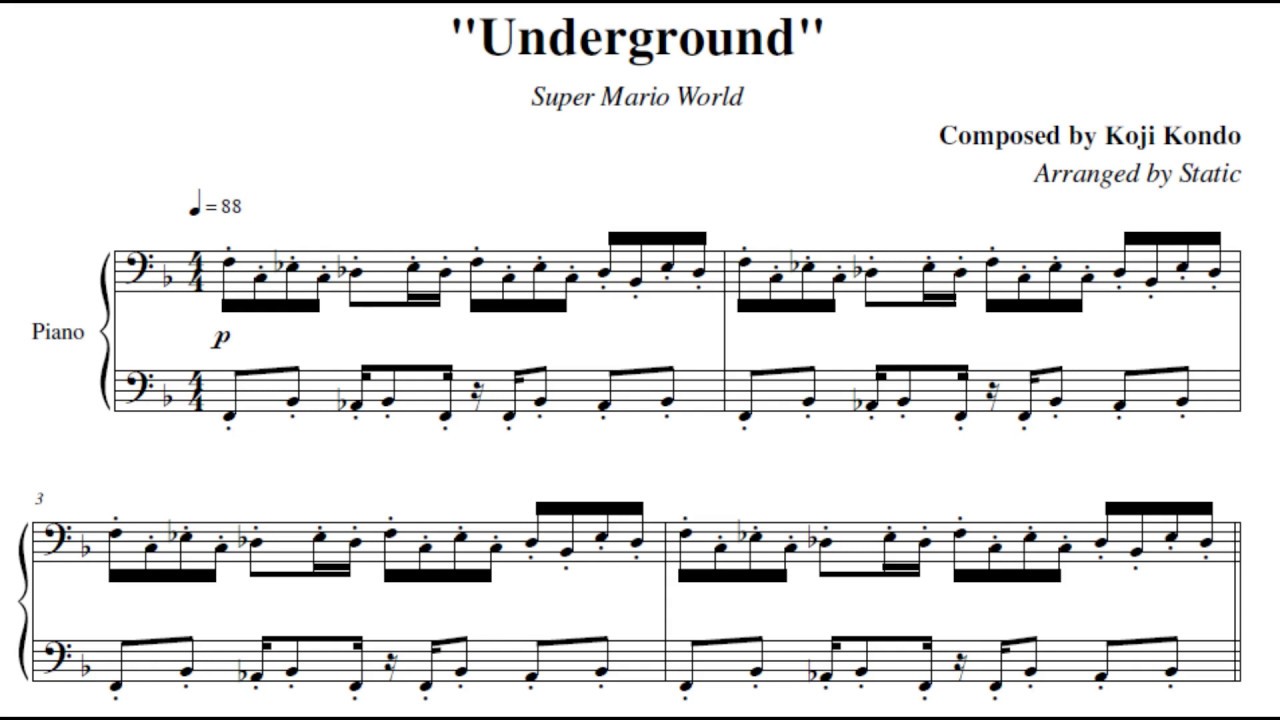 Underground Super Mario World Piano Sheet Music Youtube