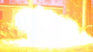 HUGE fireball, exploding butane can in back yard! (Slow-Mo)