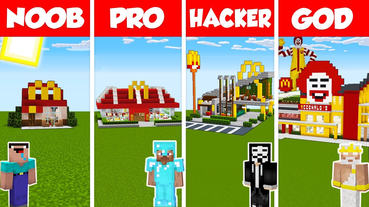 Minecraft NOOB vs PRO vs HACKER vs GOD: MCDONALDS HOUSE BUILD CHALLENGE in Minecraft