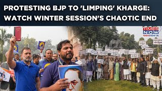 Sansad: BJP Protests, Kharge 'Limps', Congress \u0026 I.N.D.I.A Rage | Watch | Winter Session Adjourned