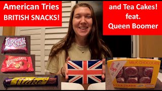 American Tries British Snacks and Tunnocks Tea Cakes for the First Time!