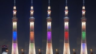 東京スカイツリーライトアップ　2020　東京オリンピック　パラリンピック招致　5色カラー Tokyo Olympics 2020　「2020年ｵﾘﾝﾋﾟｯｸ・ﾊﾟﾗﾘﾝﾋﾟｯｸ開催都市決定1年前」