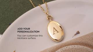 Gold Oval Cremation Urn Pendant - Custom Name Date Engrave Gold Urn Ashes Oval Pendant Necklace