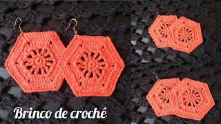 Brinco de crochê hexágono, tutorial passo a passo rápido e fácil de fazer.