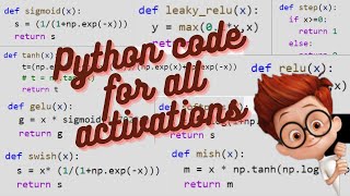 Neural Networks From Scratch - Lec 17 - Python Implementations of all Activation functions