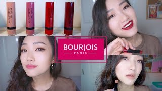 BOURJOIS ROUGE VELVET THE LIPSTICKS SWATCHES \u0026 REVIEW | MY TOP 4 SHADES