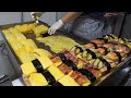 omelette egg roll kimbap, omelette rice ball - korean street food