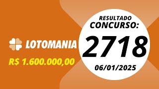 Lotomania Resultado do Concurso 2718  06/01/2025 #resultadolotomania #lotomaniahoje