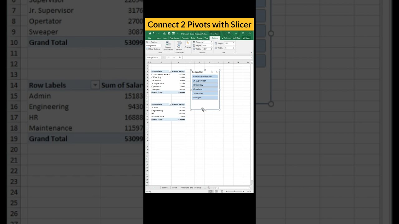 #92 CONNECT TWO PIVOTS WITH A SLICER #slicer #msexcel