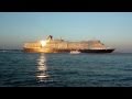 Queen Elizabeth sailing down Southampton Water on her maiden voyage  passing Calshot 12/10/2010