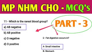 MP NHM CHO VACANCY 2023 - PART 3- IMPORTANT MCQ QUESTIONS  + MP CHO PREVIOUS PAPERS - MP CHO CLASS 3