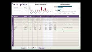 Subscription Tracker - Excel