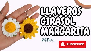 Girasol llavero- Margarita llavero- llaveros a crochet- Ideas de llaveros a crochet