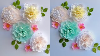 制作纸艺牡丹花, 装饰墙纸花￼￼, DIY Peony paper flower,  Peony flower wall decoration with crepe paper