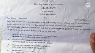 Original Ques Paper Dramatics (First Paper): Acting And Speech exam Paper 2021 Rajasthan University