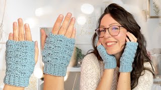 Einfache Handstulpen häkeln (mit Daumenloch) | Pulswärmer | fingerlose Handschuhe im Muschelmuster