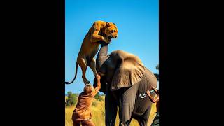 คนช่วยช้างจากสิงโต-Lion Vs Elephant #shots #wildlife #lion #elephant #ช้างป่า #สิงโต