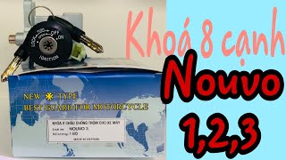 0909671834 Bộ ổ khóa 8 cạnh xe máy Nouvo 1, 2, 3 CHÍNH HÃNG SEKAI