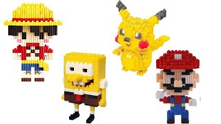 Assemble nano block mario bros, luffy, pikachu, spongebob