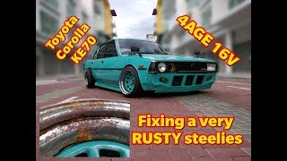 Fixing my Toyota Corolla KE70 steelies wheel | Diamond Racing Rim | 4age 16v redtop inside