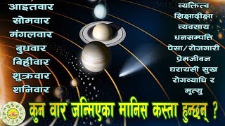 कुन वार जन्मिएका मानिसको कस्तो भाग्य हुन्छ ? What kind of people are born on what day ?