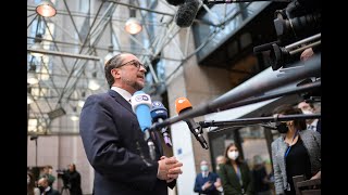 Doorstep von Außenminister Schallenberg beim Sonder-RAB zum Krieg in der Ukraine, 4. März 2022