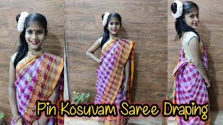 Pin Kosuvam Saree Draping for kids//Tamilnadu Traditional Saree Draping//How to Drape Pin Kosuvam