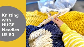 Knitting with huge needles, DIY Chunky Knit Blanket using two strands of yarn