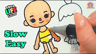 (Slow/Easy) How to draw same size doll using my Toca Doll /for beginner/DIY Toca Life/ Paper crafts