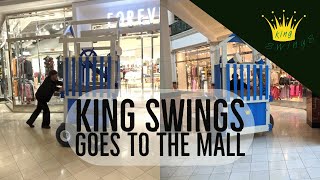 Pushing an Amish Made Vinyl Swing Set through the King of Prussia Mall