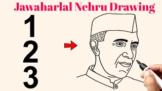 Jawaharlal Nehru Drawing Easy Step By Step For Beginners | childrens day drawing from Number 123