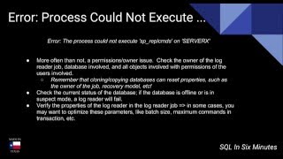 Error: The Process Could Not Execute 'sp_replcmds' On SERVER''