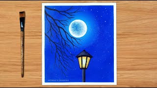 Acrylic painting - Moonlight scenery painting #shorts