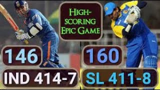 India 414 Srilanka 411 India vs Sri Lanka 1st ODI 2009 Rajkot  Virender Sehwag 146 Thriller match