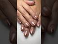 Short round, natural nails, dry, Russian manicure, brown, ombre, glazed chrome, fall nails.