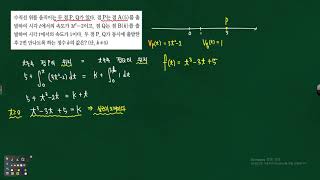 수2 정적분의 활용-  수직선 위를 움직이는 두 점P,Q에 대하여 출발후 두번 만나도록 하는 정수k의 값 문제풀이 123412