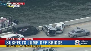 Northbound lanes of Howard Frankland Bridge closed after two suspects jump into Tampa Bay