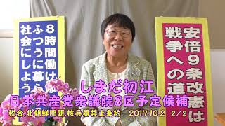 しまだ初江・衆議院８区予定候補 「税金，北朝鮮問題，核兵器禁止条約」2/2