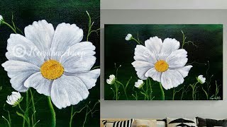 easy acrylic painting beautiful floral | WHITE flower Painting | Art therapy