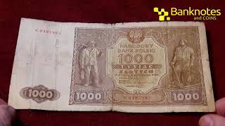 Банкнота VF 🔴 1000 злотых 1946 Польша 1000 zł 1946 Narodowy Bank Polski РЕДКАЯ !!! 🇮🇩