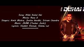 Allah Duhai Hai Race 3 song lyrics | Amit Mishra | Salman Khan
