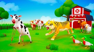 Tiger Attacks Farm Animals - Brave Handicapped Cow | Wild Life in Jungle | Funny Animals Tv