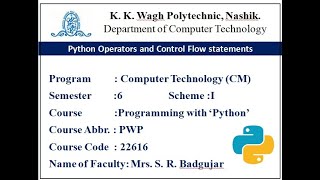 Python Operators and Control Flow statements - Part 2